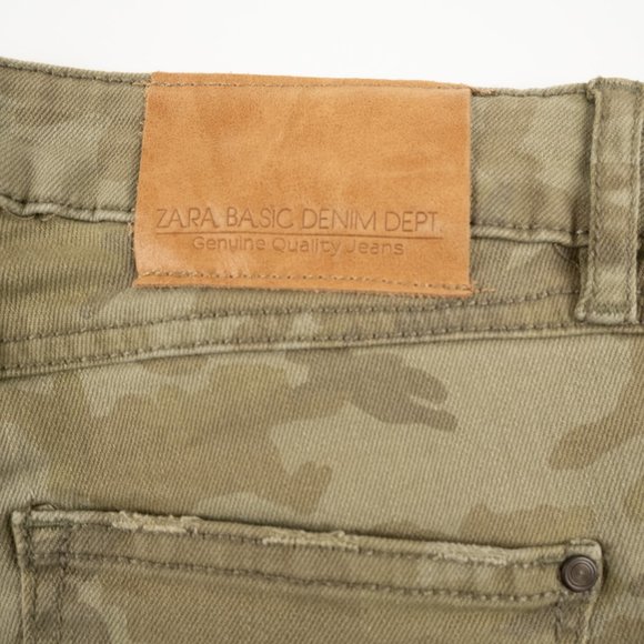 ZARA Basic Denim army green camo print distressed skinny jeans size 2 - Picture 5 of 10